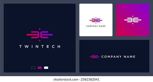 Twin tech with B and E logo design template