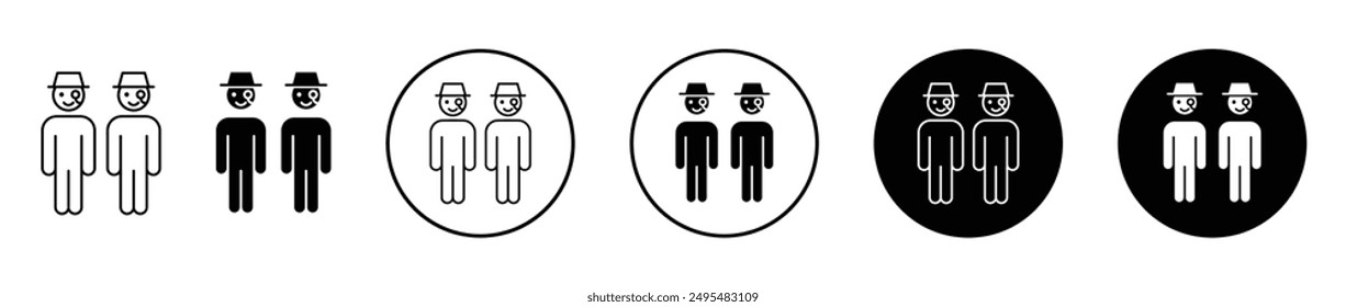 Twin thin line vector icon set.