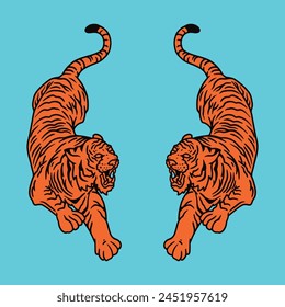 Twin Tiger Illustration Design Vector