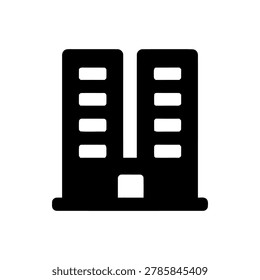 Twin Tower Building Silhouette Icon Illustration Containing modern skyscraper complex, urban architecture, and office property