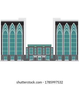 Edificio de torres gemelas que son el punto de referencia del campus islámico y del edificio de administración universitaria que tiene características islámicas en su fachada