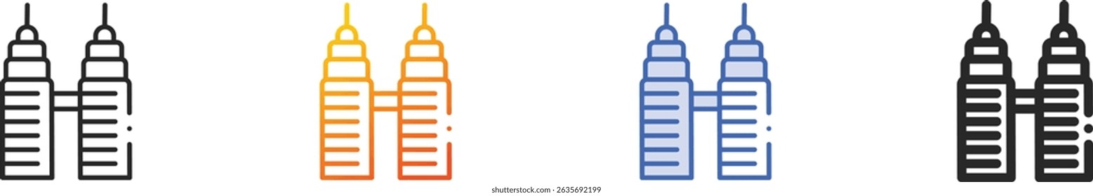 twin towers icon.Thin Linear, Gradient, Blue Stroke and bold Style Design Isolated On White Background