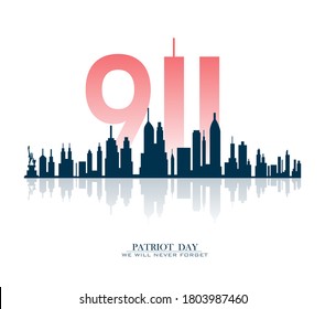 Twin Towers in New York City Skyline. September 11, 2001 National Day of Remembrance. Patriot Day anniversary banner. Vector illustration