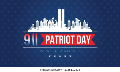 Twin Towers in New York City Skyline. September 11, 2001 vector poster. Patriot Day, September 11, We will never forget