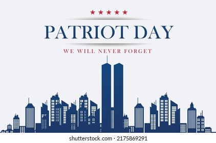 Zwillingstürme in New York City Skyline. 11. September 2001 Vektor-Poster. Patriot Day, 11. September, Wir werden nie vergessen, Hintergrund mit New York City Silhouette.