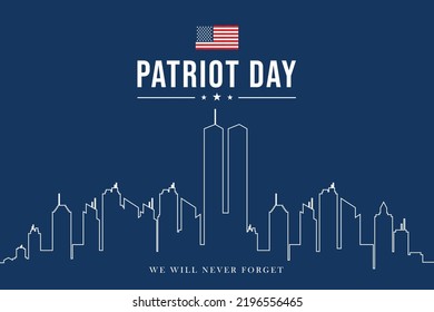 Twin Towers in New York City Skyline. September 11, 2001 vector poster. Patriot Day, September 11, We will never forget