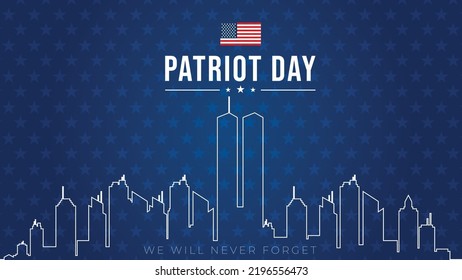 Torres gemelas en el Skyline de la ciudad de Nueva York. Afiche vectorial del 11 de septiembre de 2001. Día del Patriota, 11 de setiembre, nunca olvidaremos, Antecedentes con la Silhouette de la ciudad de Nueva York.