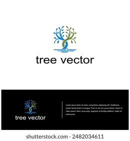 twin tree vector silhouette. oak spring vector. thrive plant leaf design 