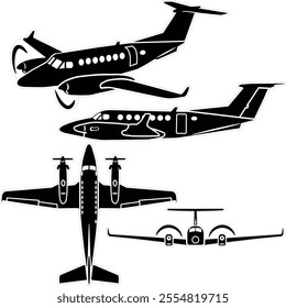 Twin turboprop airplane vector set 