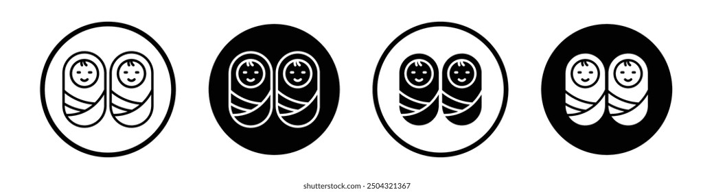 Twin vector icon set black filled and outlined style.