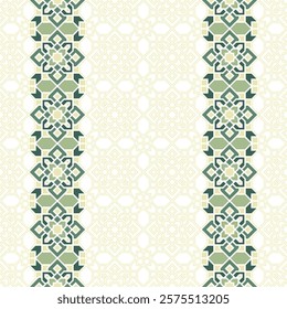 Twin Vertical Green Pastel Islamic Ornament with Stroke Textured