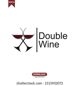 Twin wine logo vector design, two wine glass. red wine. x wine.