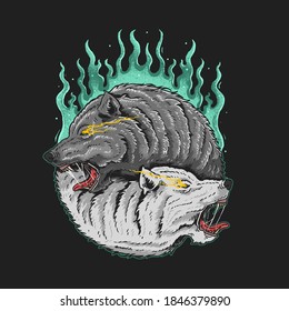 twin wolf illustration vector graphic