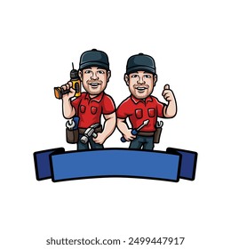 twin worker modern style coloring cartoon illustration design