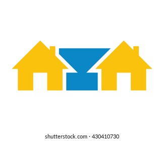 twin yellow house housing home real estate residence residential image vector