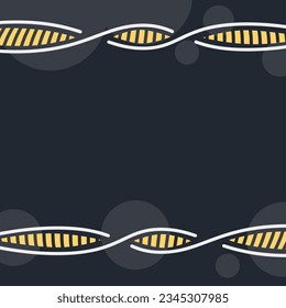 Twined White and Yellow Barred Intertwine Lines Frame Template, Black Background