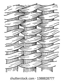 Twined Work Basket Weave, it is the most intricate and also the most beautiful of all styles of weaving, the weft is in pairs or in three-strand and braiding in threes, vintage line drawing