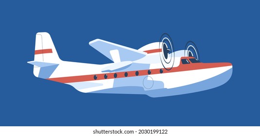 Twin-engine propeller-driven seaplane isolated. Vector illustration.