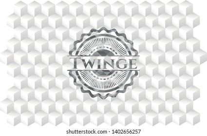 Twinge grey badge with geometric cube white background