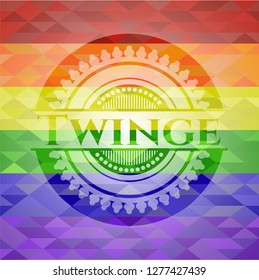 Twinge on mosaic background with the colors of the LGBT flag