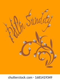 Twings of a budding willow. Postcard for Palm Sunday.