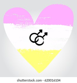Twink pride flag in a form of heart with gender symbol. Brush stroke style. Vector EPS 10