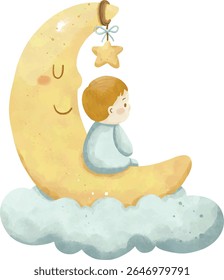 Twinkle Twinkle Baby Chuveiro Clipart, Sweet Dreams Nursery Clipart, Estrelas Kawaii, Nuvens e Arco-Íris, Sleeping Baby, Lua e conjunto de estrelas