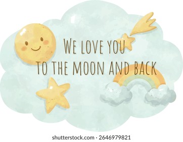 Twinkle Twinkle Baby Chuveiro Clipart, Sweet Dreams Nursery Clipart, Estrelas Kawaii, Nuvens e Arco-Íris, Sleeping Baby, Lua e conjunto de estrelas