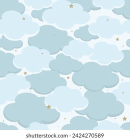 Twinkle blue baby seamless pattern with cloud and star