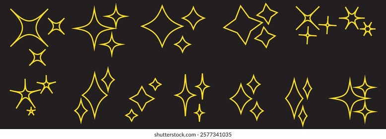 Twinkle christmas icon. Magic Shine. Sparkling line, doodle twinkling stars. Isolated vector illustrations on white background.