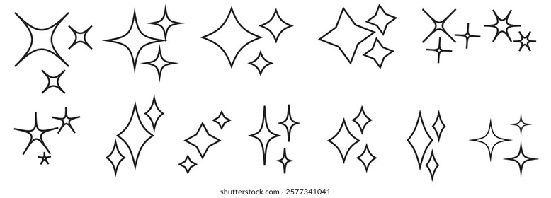 Twinkle christmas icon. Magic Shine. Sparkling line, doodle twinkling stars. Isolated vector illustrations on white background.