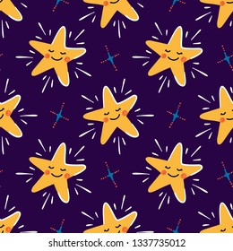 Twinkle Cute Star Vector Seamless Pattern for Kids. Cartoon Little Stars Colorful Wallpaper for Nursery Design. Baby Shower, Holiday or Birthday Space Background. 