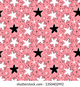 Twinkle Cute Stars Vector Seamless Pattern. Starry Space Sky Vector Festive Wallpaper. Vector Holiday or Birthday Background.