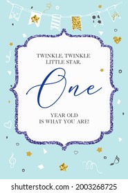 Twinkle, Twinkle, Little Star, Boy's First Birthday One Year Party Printable Invitation Card