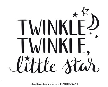 TWINKLE TWINKLE LITTLE STAR brush calligraphy banner with moon and stars