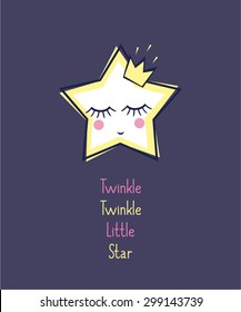 Twinkle Twinkle Little Star Card. Unusual Inspirational And Motivational Quote Poster. Lullaby Baby Shower Design.