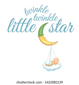 Twinkle little star. Hand lettering quotes to print on babies clothes, nursery decorations bags, posters, invitations, cards. Vector illustration. Modern brush calligraphy isolated on white