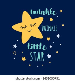 Twinkle twinkle little star text with yellow sleepeing star Baby shower template design