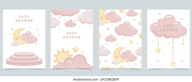 Twinkle pink baby background for vertical a4 design with cloud and star