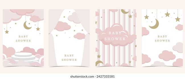 Twinkle pink baby background for vertical a4 design with cloud and star