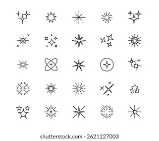 Twinkle and Sparkle Icon Set. Editable Stroke. Contains such icons as Star - Space, Star Shape, Glittering, Vector, Lens Flare, Glowing, Glamour, Sparks Glitter, Party, Decoration