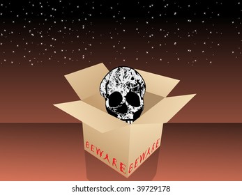 fondo de estrella de arrugas con caja de cartón aislada en el cráneo