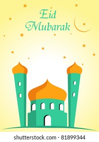 rosafarbener Sternhintergrund mit Moschee, Illustration