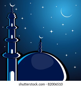 twinkle star background with mosque, illustration