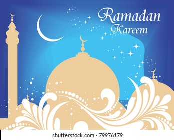 twinkle star background with mosque, vector illustration