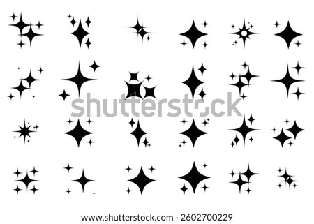 Twinkle star black and white icon.Twin star isolated background.Night sky glittering star view.