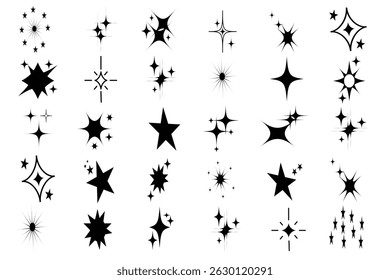 Ícone de estrela cintilante com cor preta . Ícone de estrela cintilante . Diferentes ícones de faíscas pretas. Ilustração vetorial . Estrela abstrata, estrela brilhante, símbolo e sinal .
