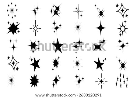 Twinkle star icon set with black color . Sparkle star icon . Different black sparkles icons . Vector illustration . Abstract star,  shining star, symbol and  sign .