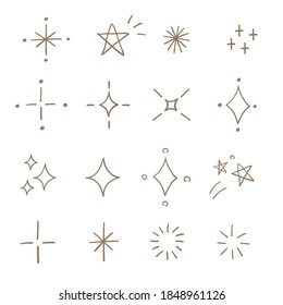 Juego de iconos Twinkle y star. Estilo dibujado a mano aislado sobre fondo blanco