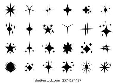 Twinkle star icon set. Retro futuristic sparkle icon set collection. Shine or sparkle vector set, Y2k abstract signs. Abstract cool shine effect, cleaning sign vector design. Vector illustration.